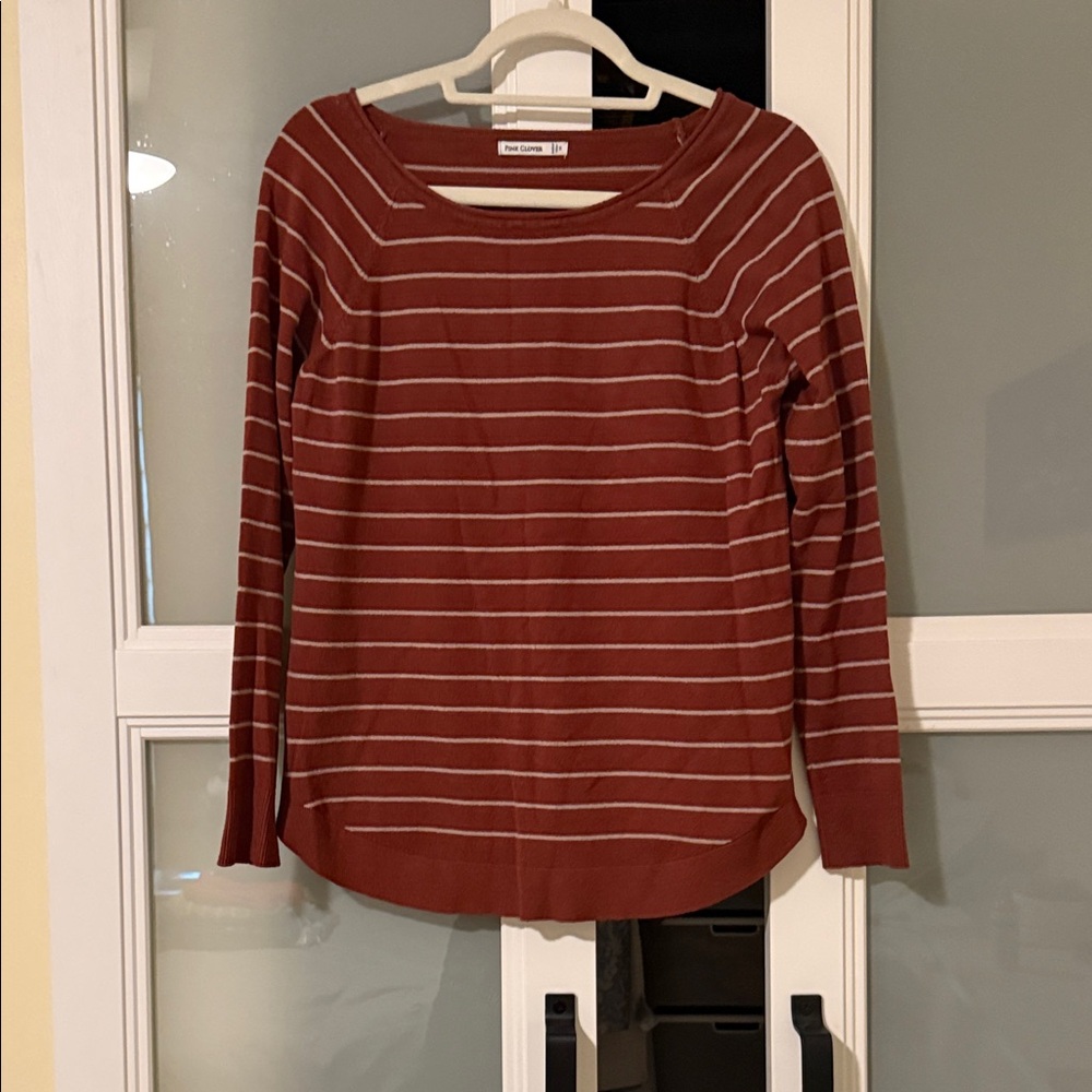 Pink Clover Rust and White Striped Long Sleeve Top
